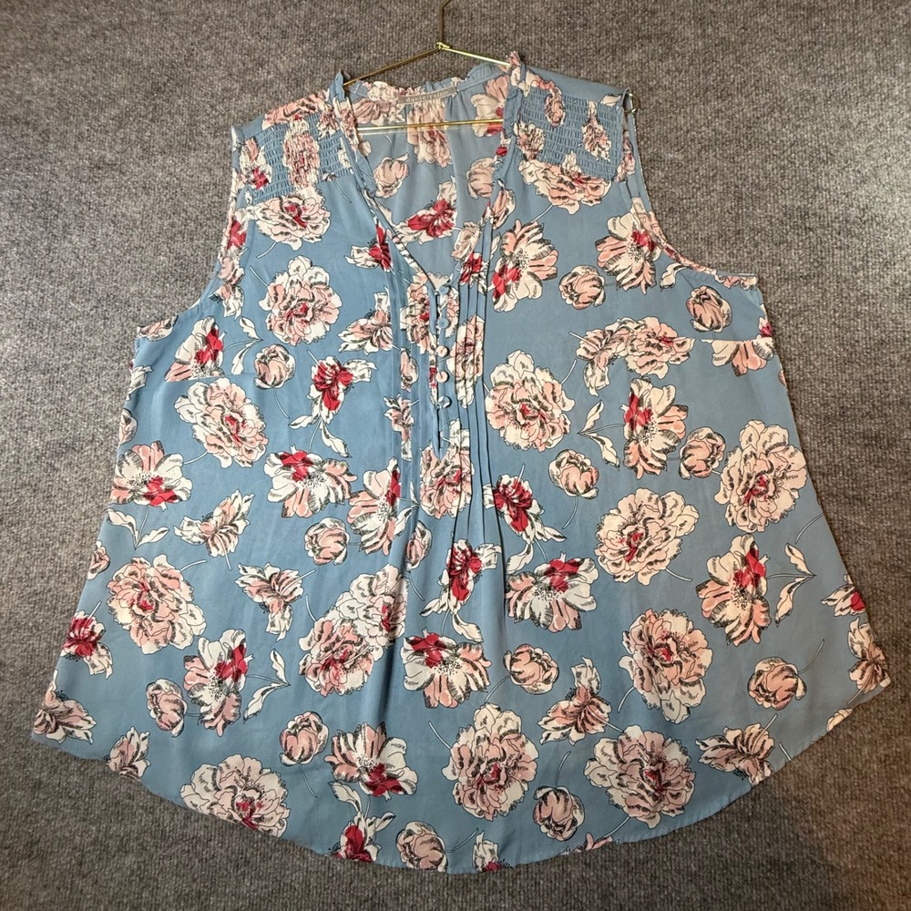 Daniel Rainn Blue Floral Pintuck Smocked Sleeveless Blouse DX17506PR1